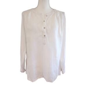 Sigrid Olson White 100% Linen Long Sleeve Popover Top Size Large
